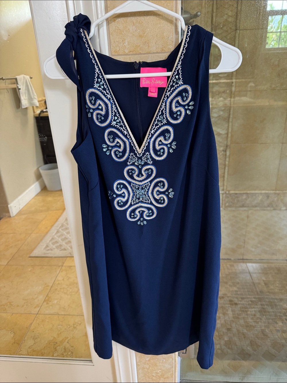 Lilly Pulitzer Navy Dress with Gold & White Beaded Embellishment